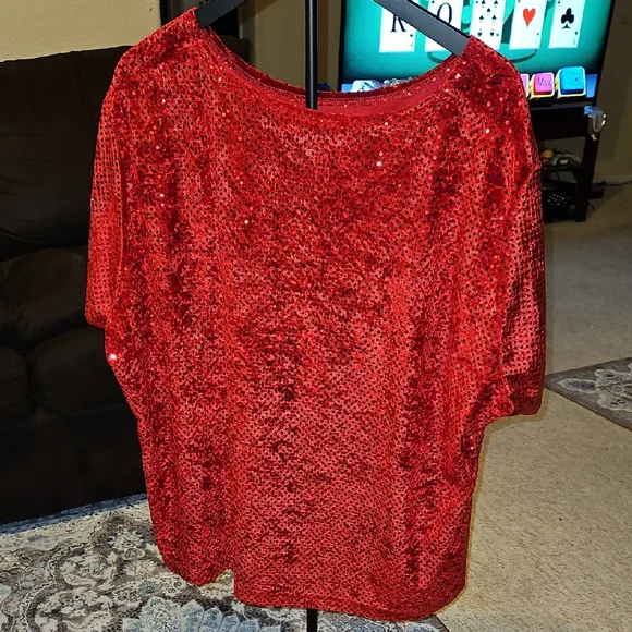 Kathie Lee Collection Radiant Red Sequin Blouse - Picture 5 of 7